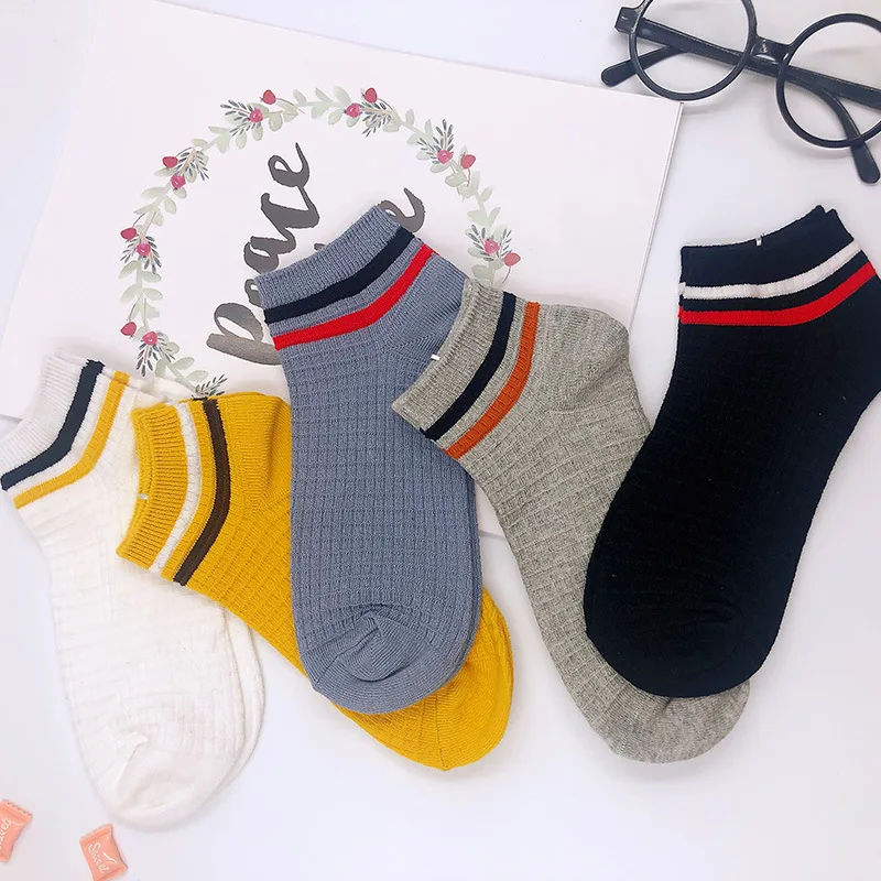 

College Style Men's Socks Korean Japanese Fashion Breathable Harajuku Strip Cotton Ankle Socks Slippers Male skarpetki Dropship