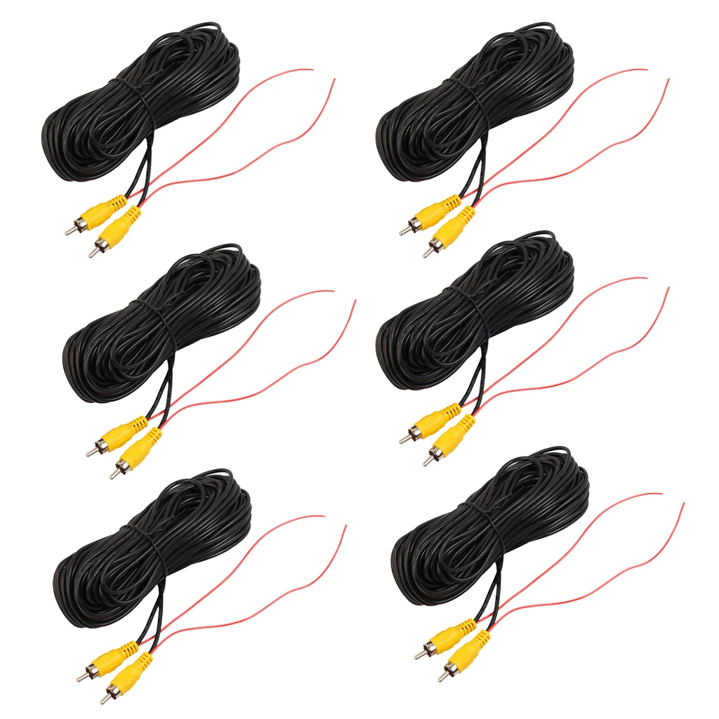 

20ft RCA Cable for Car Reverse Reversing Rear View Parking Camera Video Cable with Red Detection Wire Trigger Lead, Pack of 6