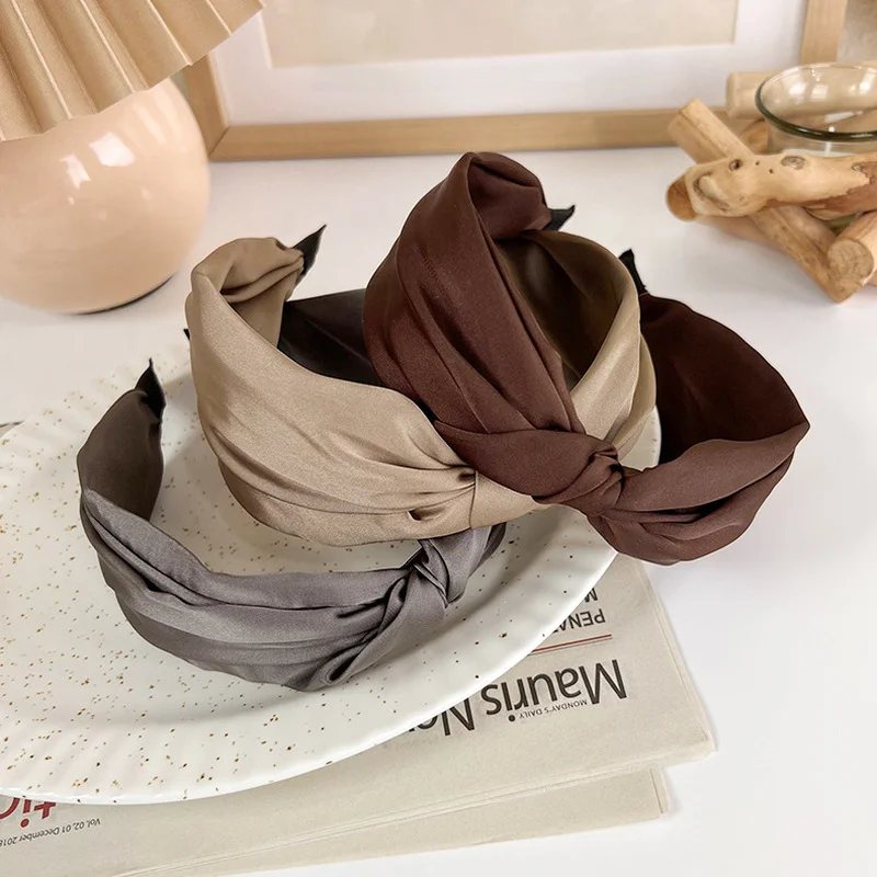 

Повязка для волос Женская атласная, простой обруч с трехмерным широким боковым узелком, модные аксессуары для волос