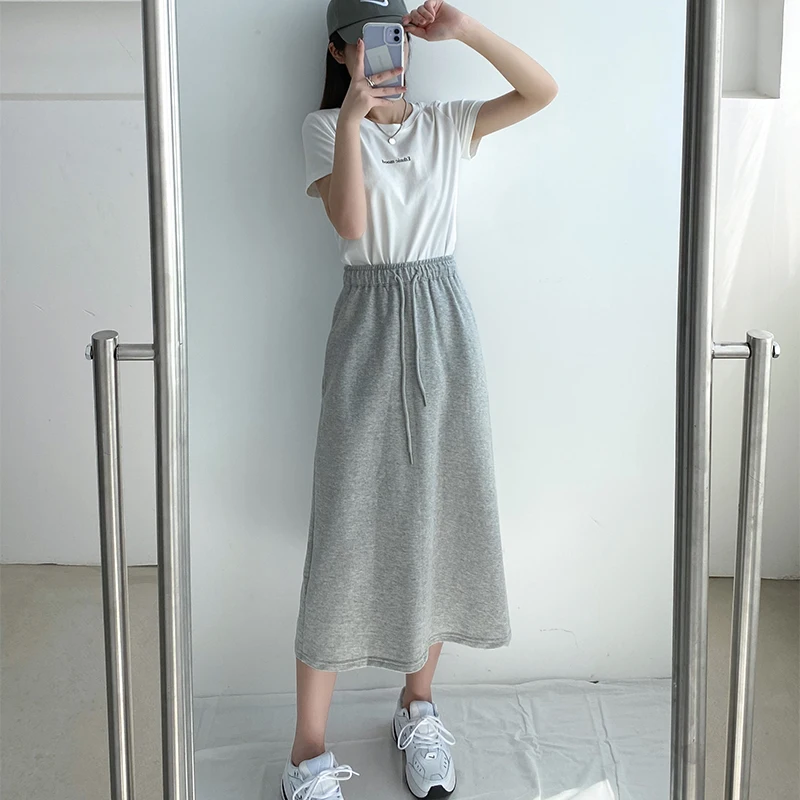 

Early Autumn New Split Elastic Waist Stretch Skirt Women's High Waist Casual Mid-Length A- Line Dress Straight Hip Skirt Fashion