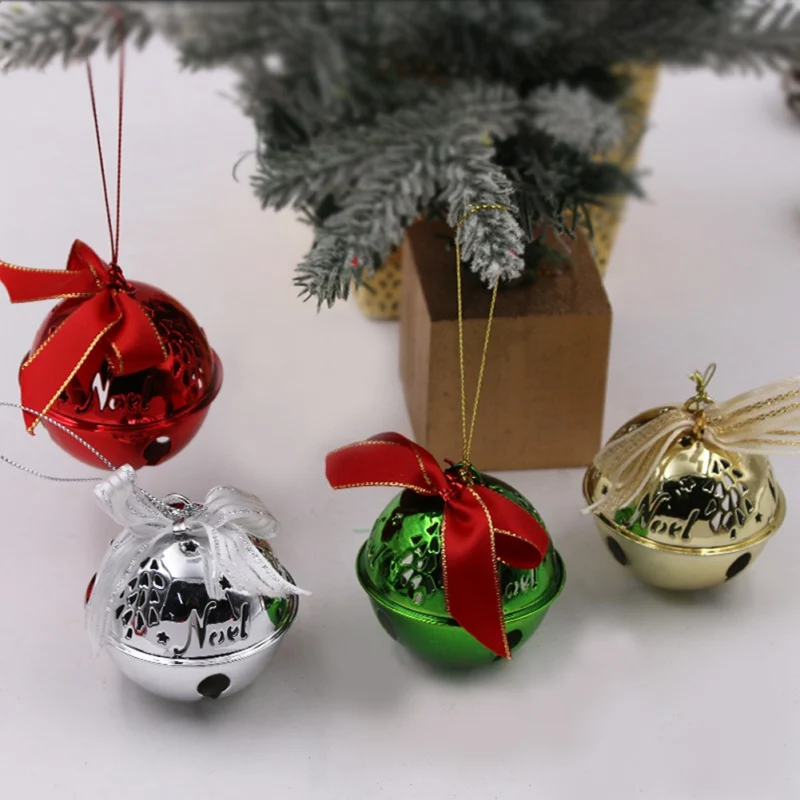 

Christmas Decoration For Home Metal Jingle Bell With Ribbon Merry Christmas Tree Decoration 50mm Xmas Jingle Bells