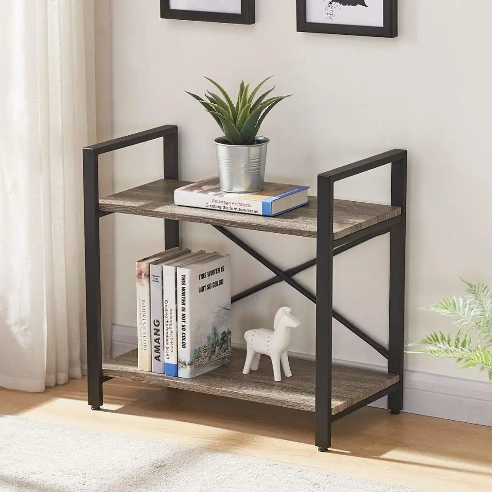 

Bookshelf Table/Storage 2 Tier Bookcase, Modern Narrow Book Shelf and Book Case, Industrial Wood Shelving Unit for Living Room