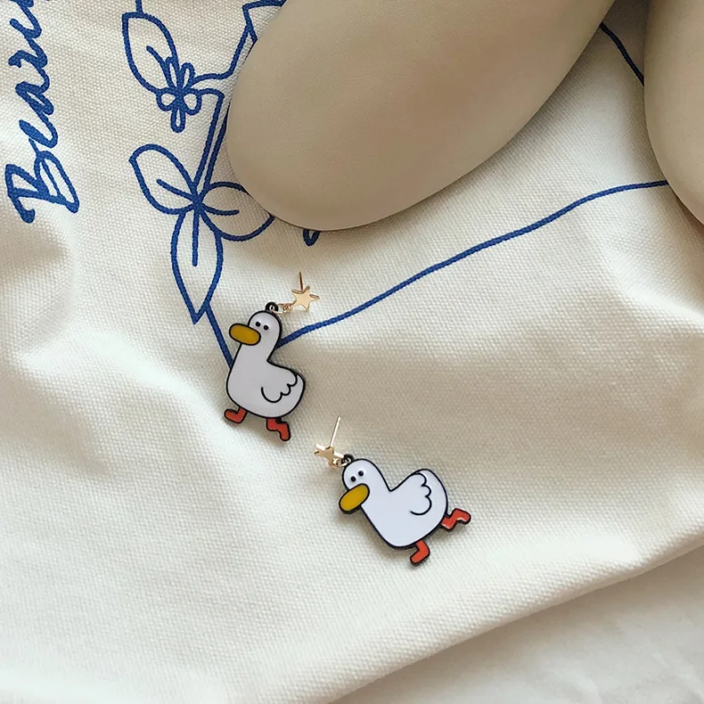 Забавные серьги в форме утки новый дизайн корейские эмалированные висячие с