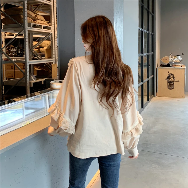 Блузка женская кружевная в винтажном стиле свободная модная повседневная