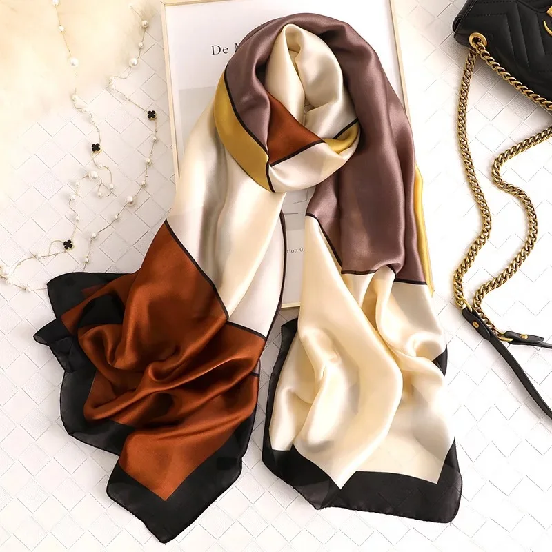 

2021 Women Silk Scarf Beach Hijab Shawl Wrap Luxury Brand 180X90CM print Female Foulard Bandana muffler sunscreen pareo woman