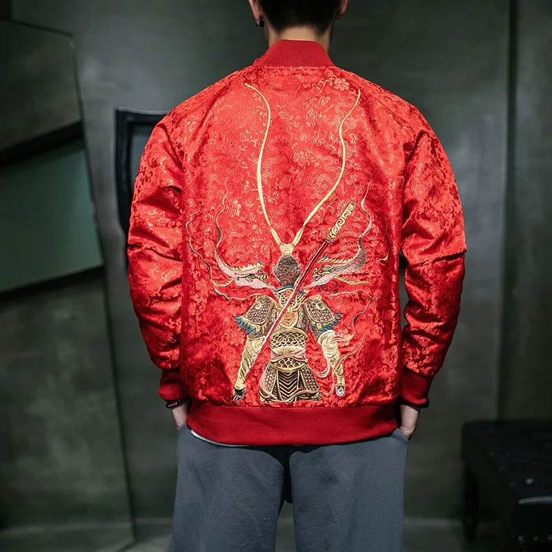 

Vintage Mens Plus Size 5XL Bomber Jacket Cartoon Embroidery Slim Fit Jacket High Street Casual Male Stand Collar Outerwear Coat