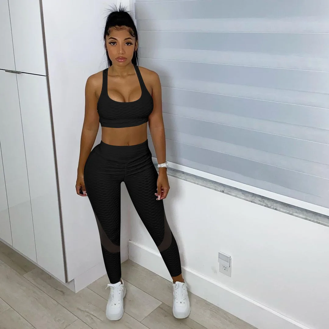 

Women's Super Elastic Pineapple Cloth Sports Jogger Vest Trousers Set Two-piece Tracksuit Women Bulk Items Wholesale Lots