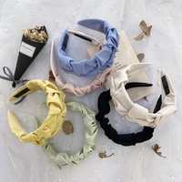 korean style hair hoop with folds solid headband woman wide side hairband casual elastic hair band hair accessories