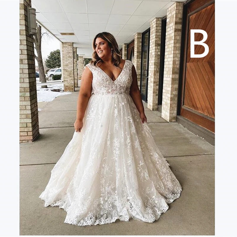 

3 Styles Wedding Dresses Plus Size Boho Appliqued Lace Bridal Gowns A Line Foor Length Bohemain Bride vestido de noiva