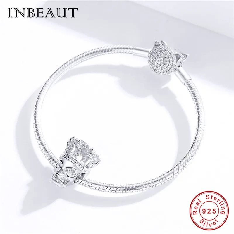 INBEAUT реальная фотография Серебряный Белый CZ Хэллоуин король бусины Подходит для