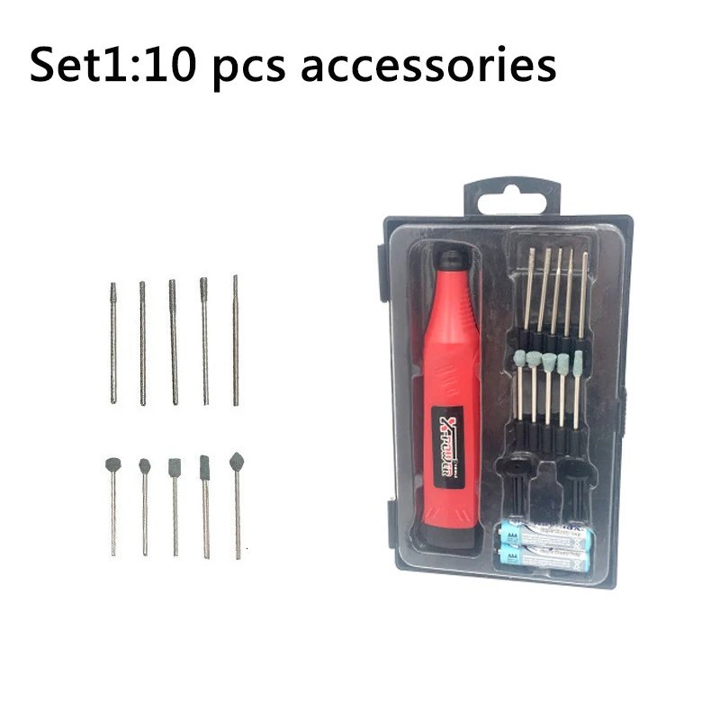 PSD-006-SET1 Мини электрическая мельница батарея 3 В Электрическая дрель гравировальная ручка шлифовальный станок Мини дрель DIY дрель портативная 10 шт. или 19 шт. Набор для дома diy - Цвет: PSD-006-SET1