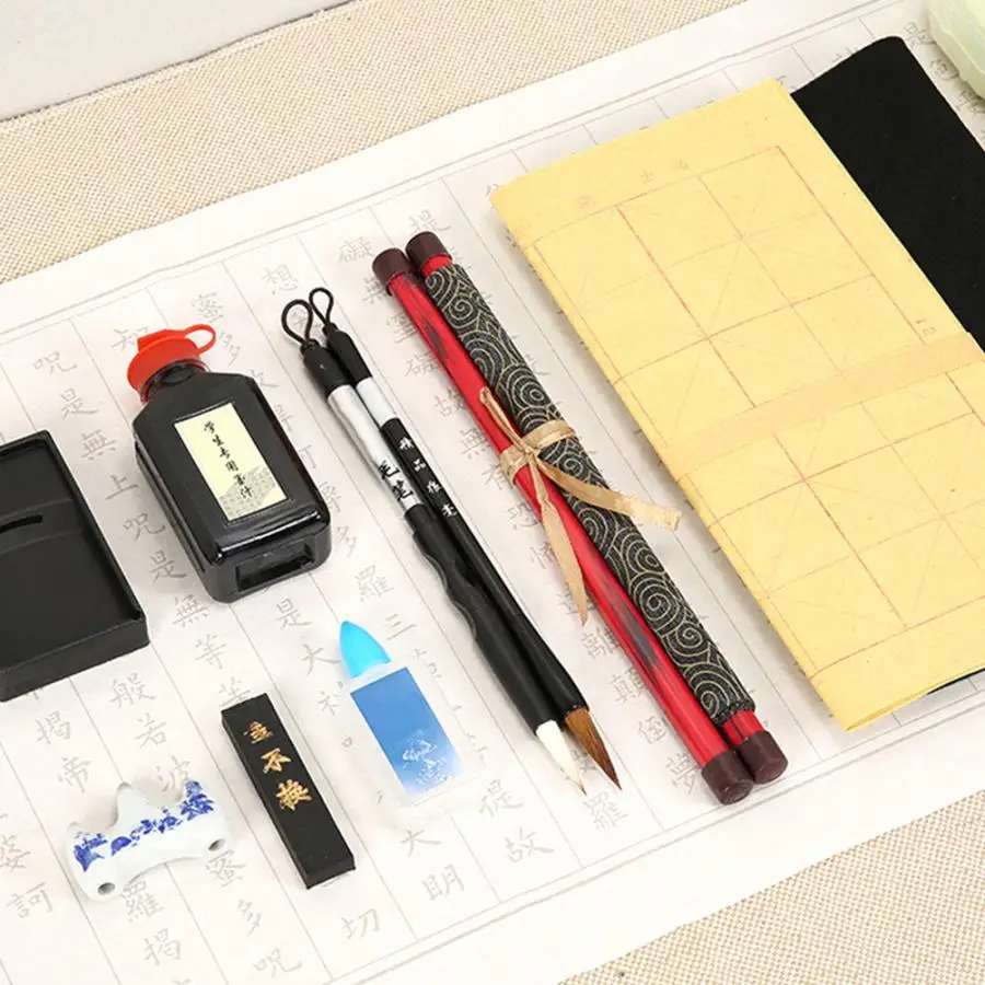 Traditional Chinese Calligraphy Set Brush Pen Ink Water Writing Paper Tool Box Kit for Beginner