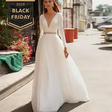 Hochzeit свадебное платье принцессы атласное с длинным рукавом сексуальное свадебное платье женские свадебные халаты с поясом Vestidos Novia