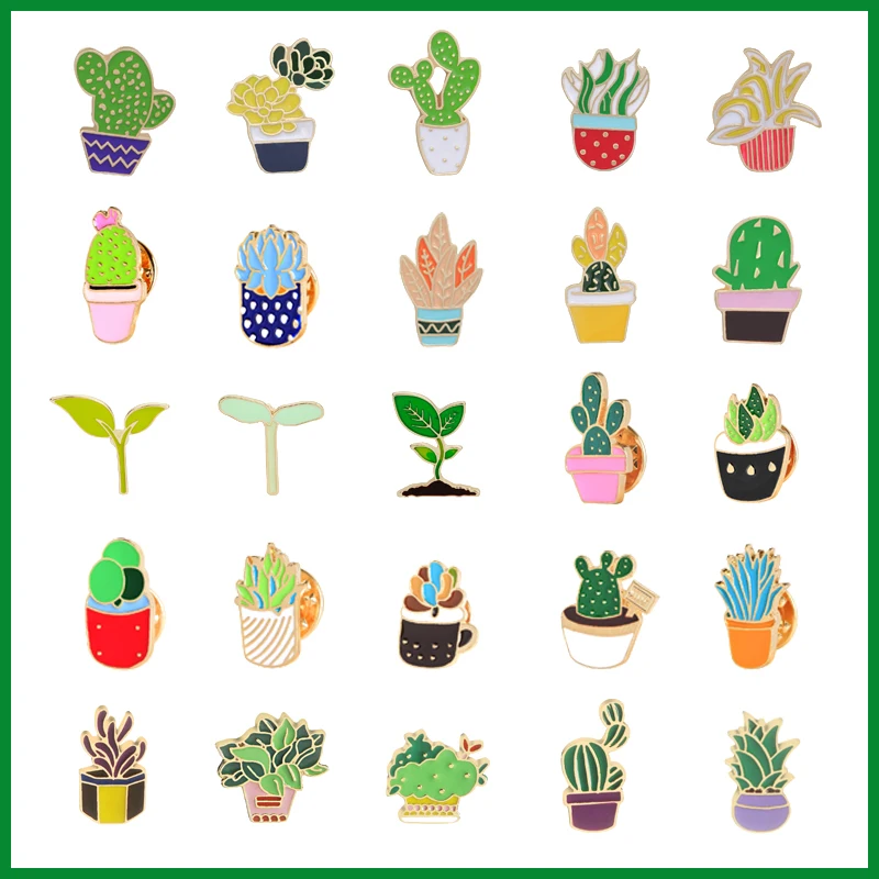 Эмалированная брошь в виде мультяшного растения цветка горшке кактуса алоэ