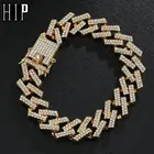 Цепочка кубинская в стиле хип-хоп 15 мм 20 см Украшенная Цирконом Стразы мужские браслеты с покрытием AAA ювелирные изделия для мужчин