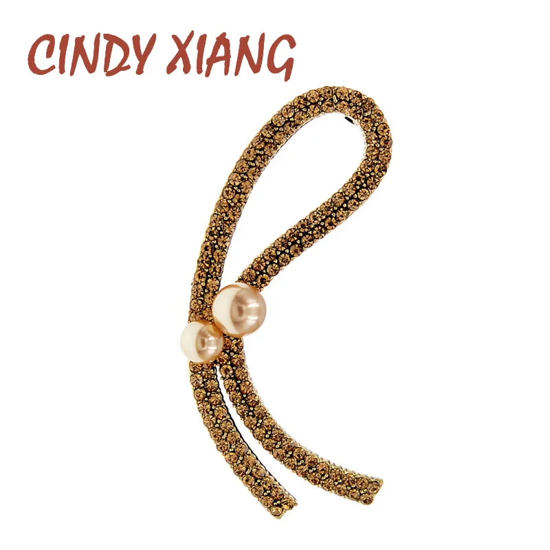 Женская Брошь с бантом CINDY XIANG стразы большие модные жемчужные булавки зимние