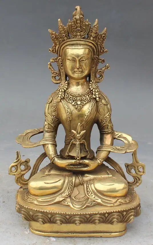 9&quot Chinese Tibetan Buddhism Bronze Amitayus longevity God Goddess Buddha Statue | Дом и сад