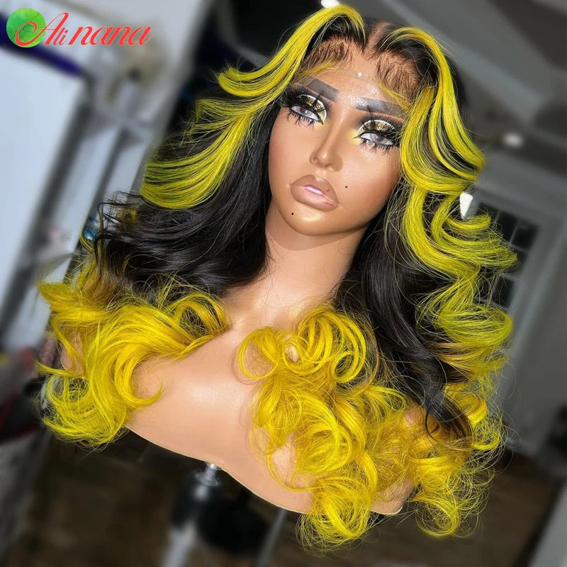 Ombre Orange Pink Yellow Color Human Hair Wig 13x6 Lace Frontal Wig Pre-Plucked 100% Human Hair Wigs For Black Women Free Part