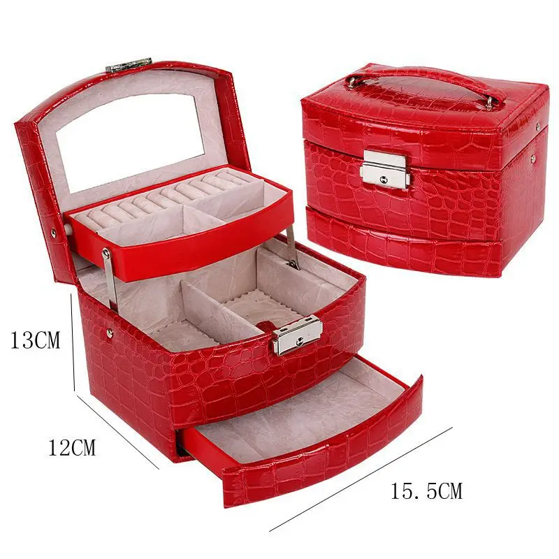 Automatic Leather Jewelry Box Three-layer Storage For Women Earring Ring Cosmetic Organizer Casket Decorations(Black) | Дом и сад