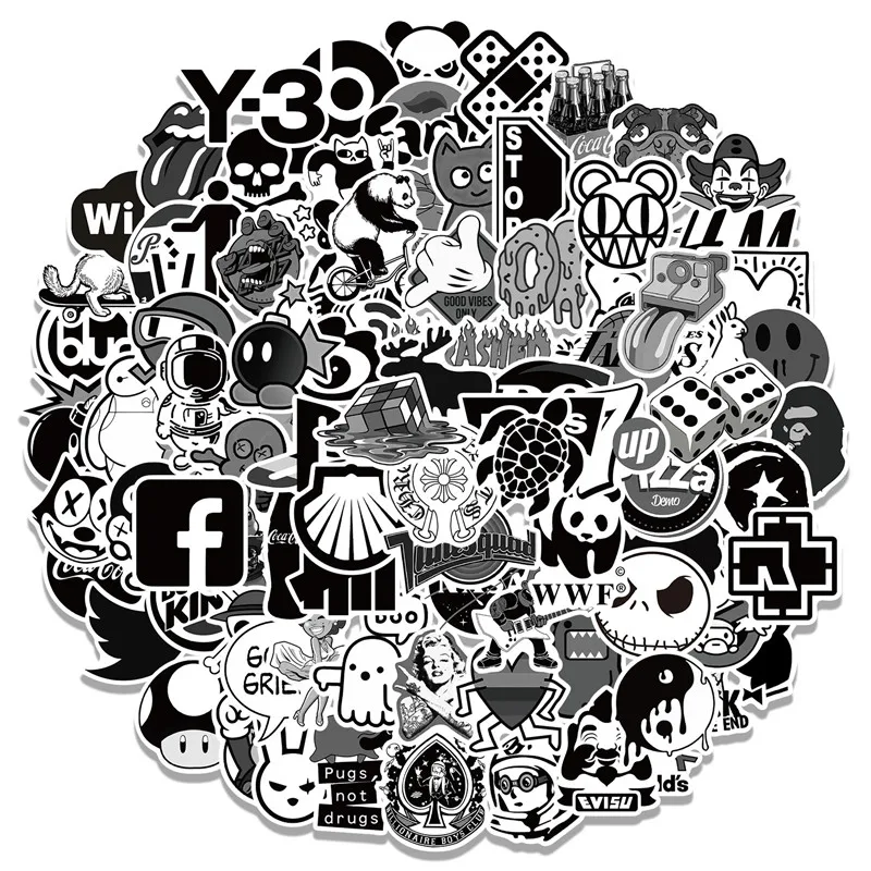100 шт. черно-белые наклейки для детей ноутбука скейтборда велосипеда мотоцикла