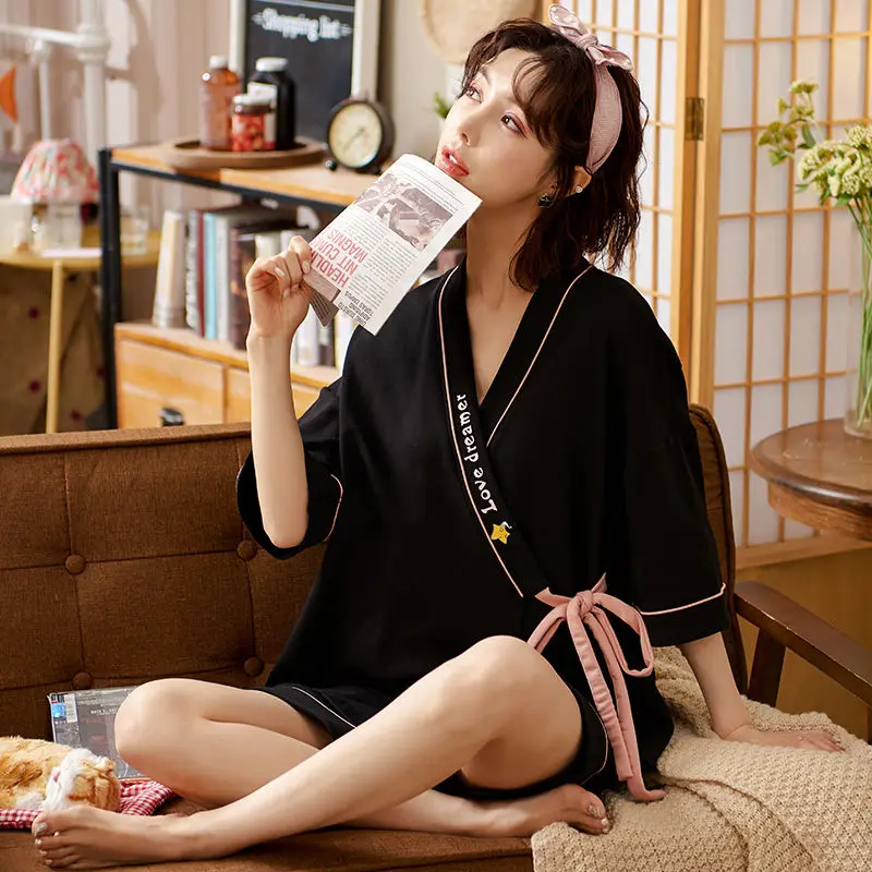 Kimono Pajamas Female Cotton Thin Section Short-sleeved Shorts Summer Ins Wind Japanese Sweet Casual Home Wear Set Summer