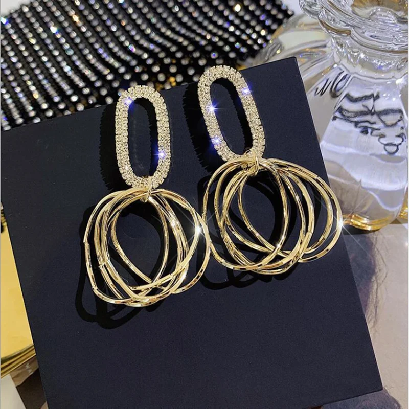 

HUAMI French retro style geometric circle pendant earrings 2021 New Jewelry fashion Wedding Party Unusual Earrings For Woman