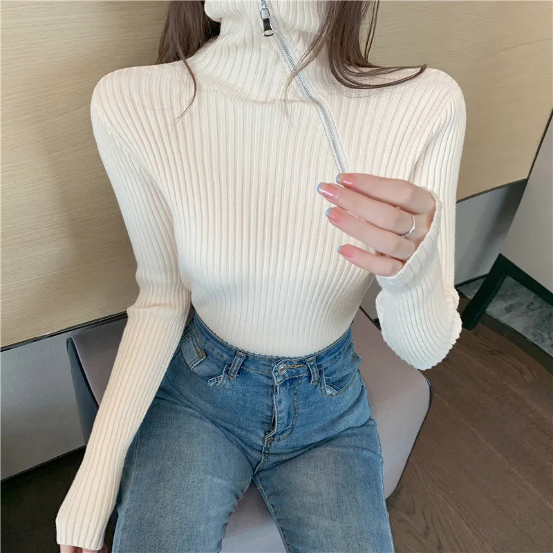 Свитер с длинным рукавом и высоким воротником на молнии спереди рубашки для