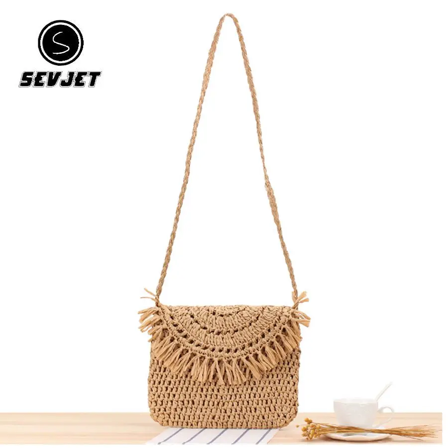 Женская плетеная Сумка клатч из ротанга Повседневная маленькая Соломенная через
