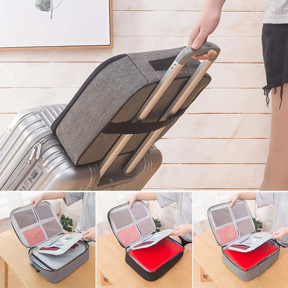 

With Lock Oxford Cloth Zipper Travel Holder Home Portable Large Capacity Document Storage Bag File Organizer Card Pocket Papers