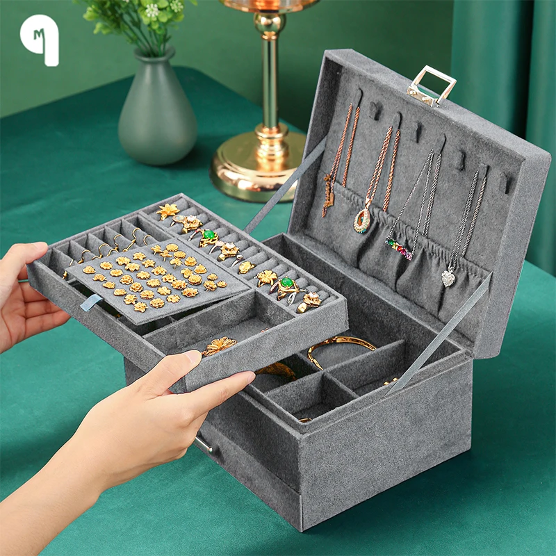 Новинка серый трехслойный женский Органайзер QM бокс для ожерелий серег колец