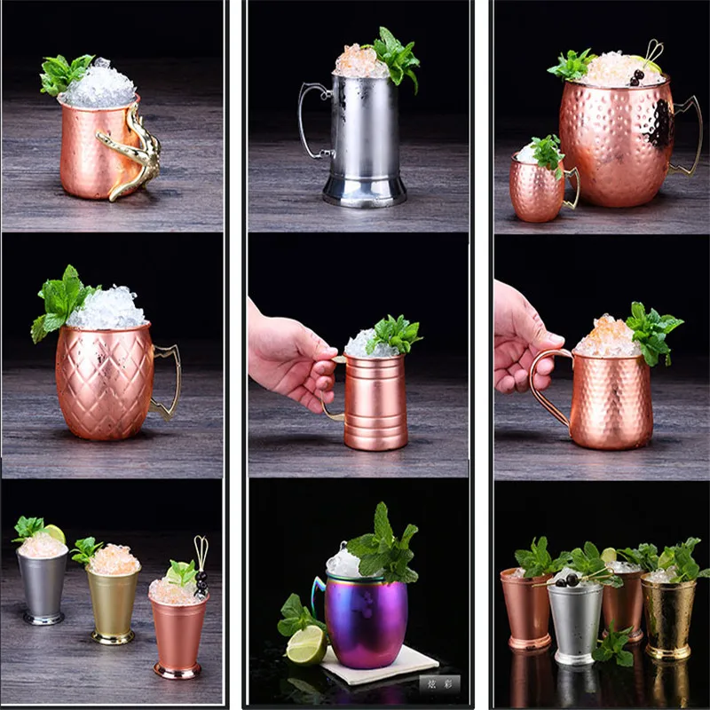 304 нержавеющая сталь Коктейльная чашка мятный Мул Золотая барабанный тип медный