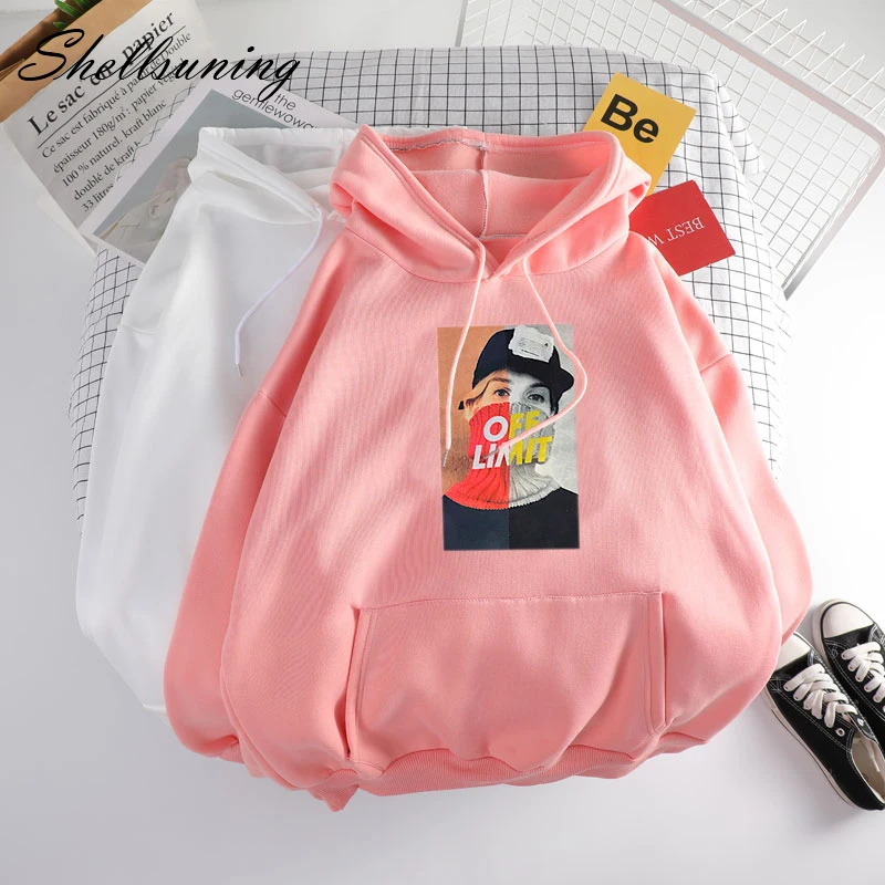 Shellsuning/Зимние Повседневные одноцветные толстовки для женщин Толстовка Harajuku с