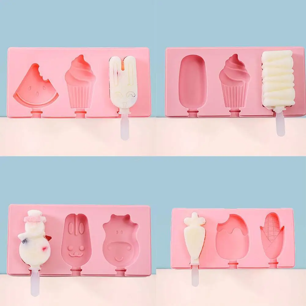 

Cartoons Ice Mold Box With Lid Ice Cream Mold Food Silicone Kitchen Handmade Grade DIY Mould Mold Cake X9F9