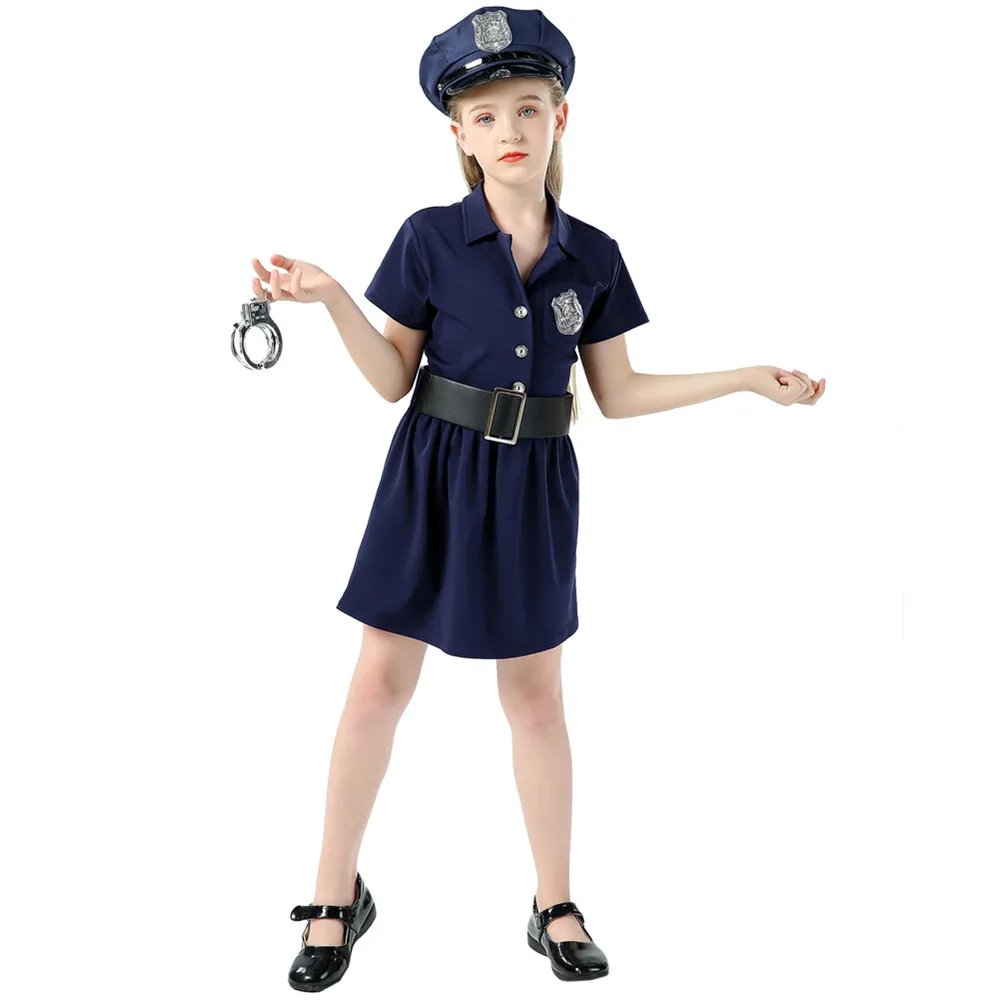

Cop Police Officer Children Play Performances Dress Up Outfit Kids Girls Cosplay Halloween Costumes Uniform
