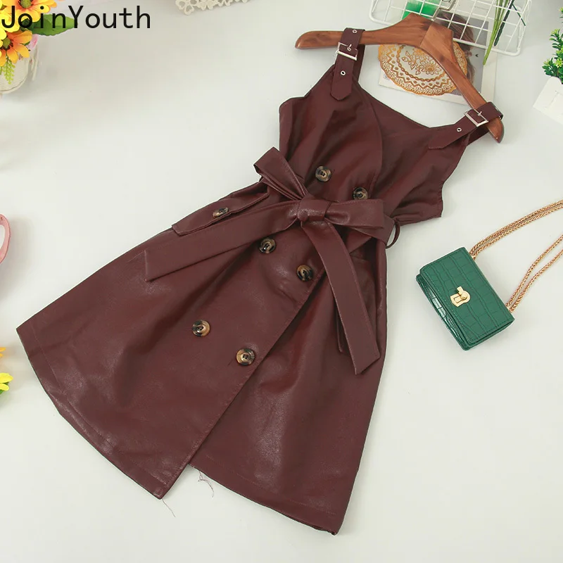 JoinYouth винтажное одноцветное на шнуровке с бантом сексуальное платье осень 2020 v