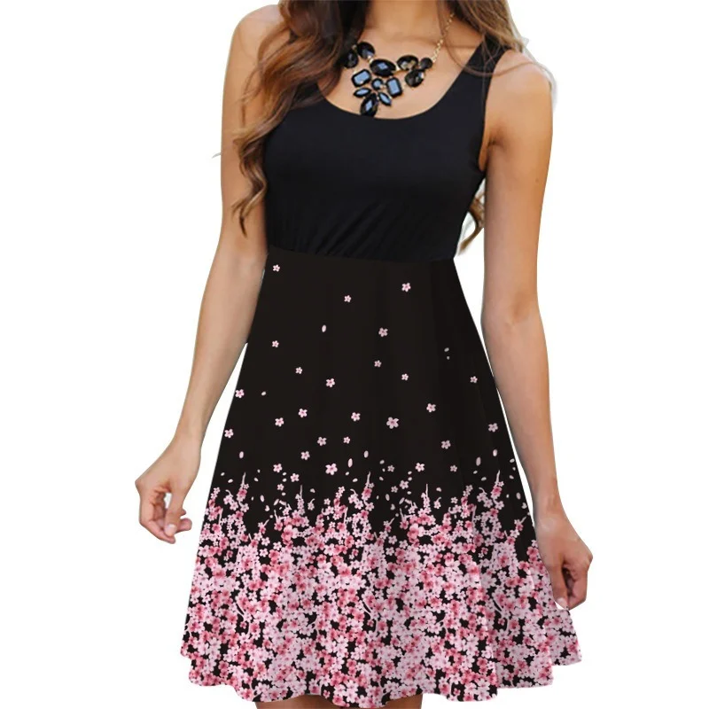 

Floral Boho Midi Dress Women Summer Sleeveless Tank Dress O-Neck Slim High Waist Patchwork Casual Vintage 3D Print Vestidos 2021