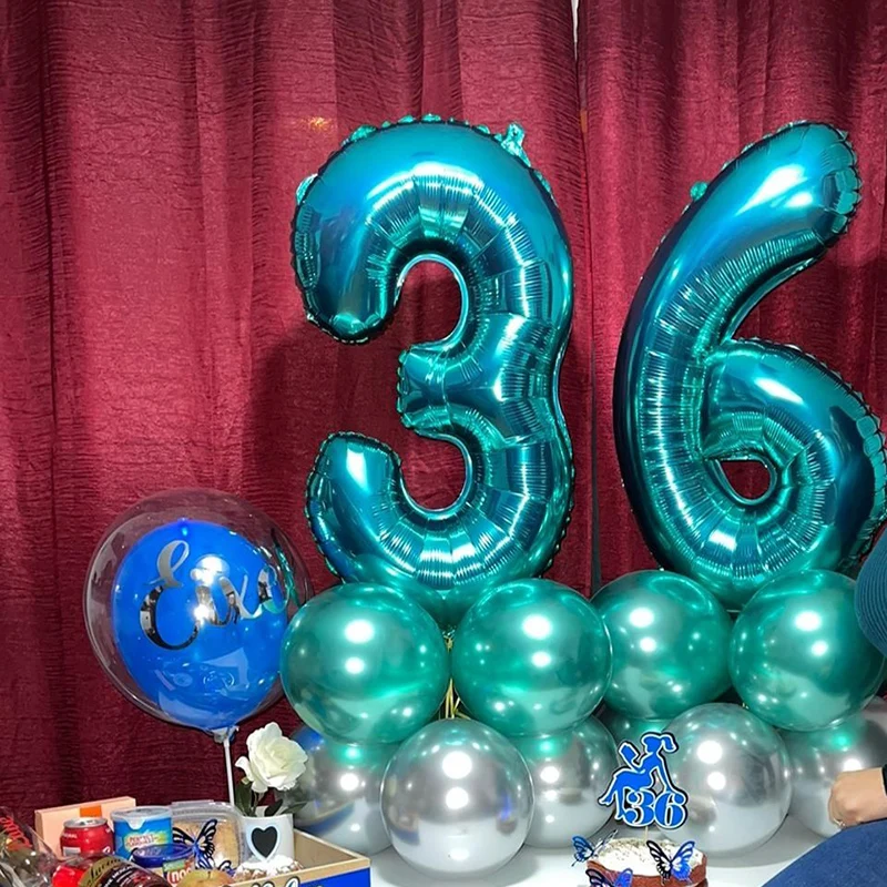 

32inch Turquoise Number Balloons Happy Birthday Party Decorations Kids Candy Blue Big Digital Foil Helium Air Ball Baby Shower