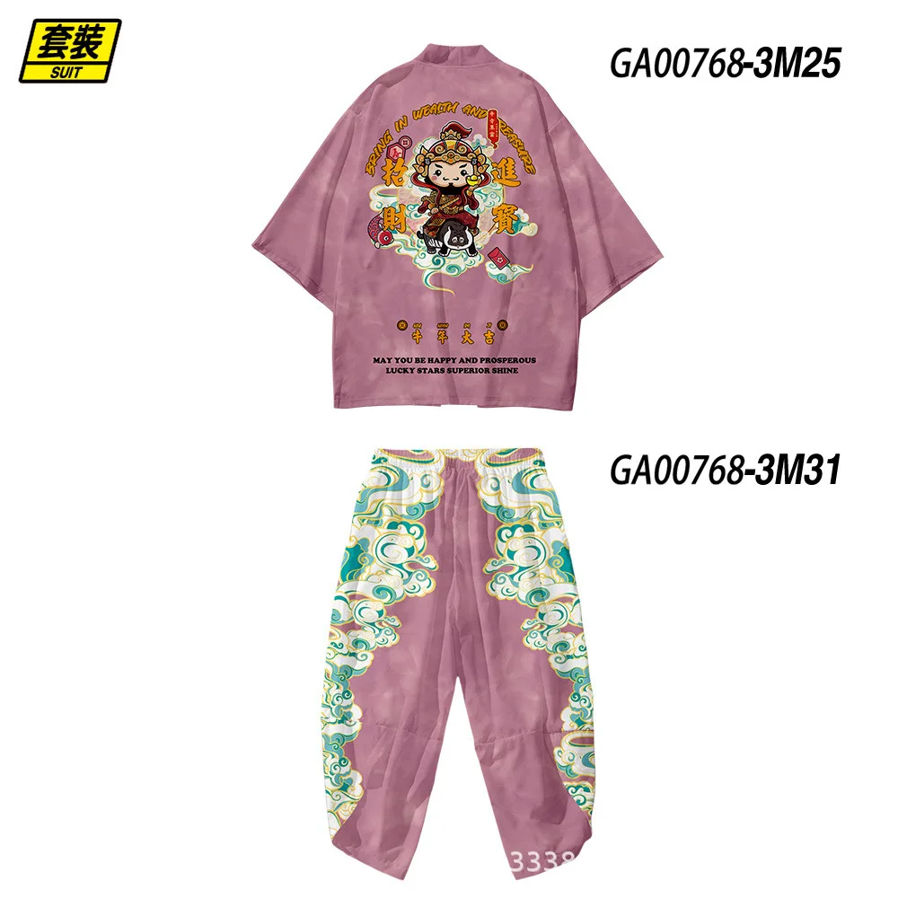 

Cardigan Women Men Harajuku Haori Kimono Sets Top Yukata Clothes Big Size XXS-6XL Pink God of Wealth Summer Japanese Streetwear