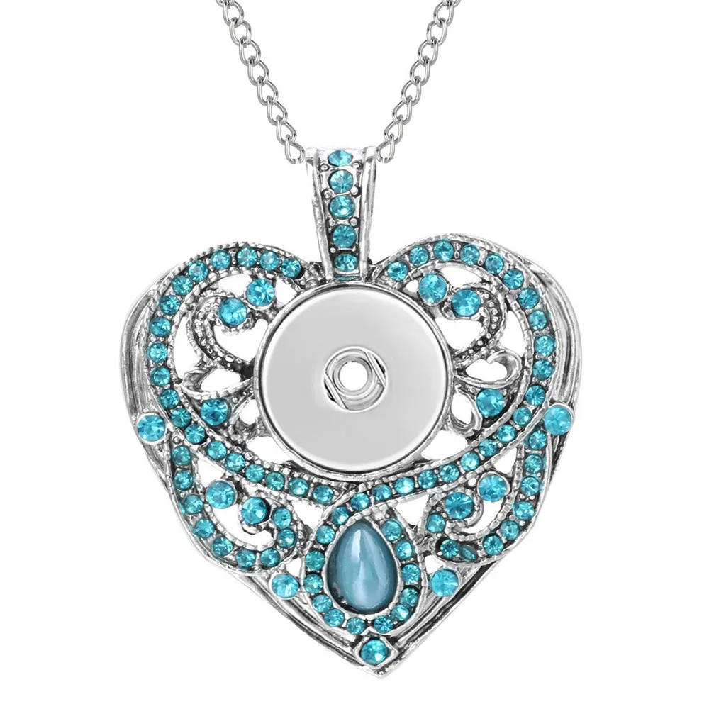 DIY украшения с кнопкой из металла синее сердце оснастки ожерелье Подходит 18 мм
