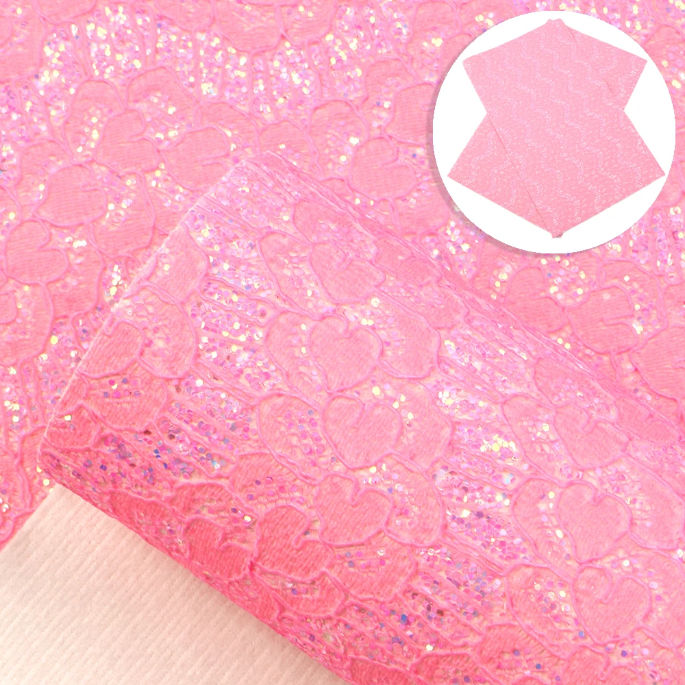 

20*33cm Lace Chunky Glitter Faux Leather Fabric Vinyl Leatherette Clothing Upholstery DIY Earrings Bows,1Yc11403