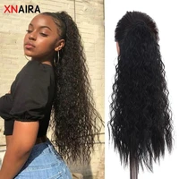 xnaira womens ponytail long wavy hair extension clip in pony tail wrap around black blonde synthetic heat resistant fiber