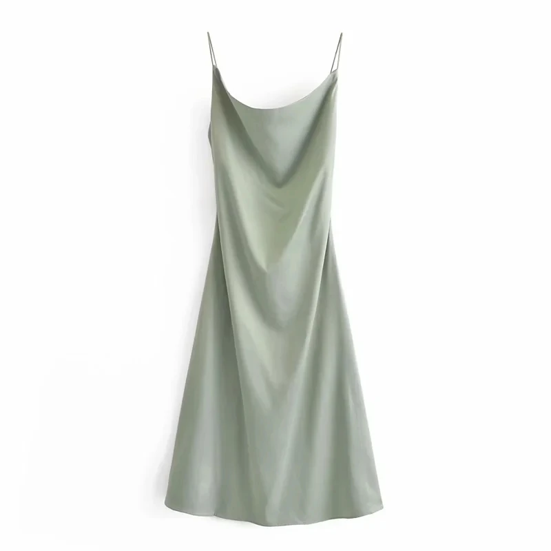 Женское атласное платье на бретелях-спагетти с открытой спиной - купить по