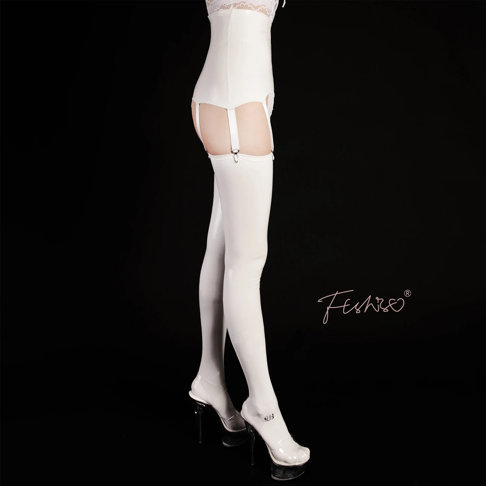 Ftshist Shiny Faux Leather Garter Belt Patent Leather Suspenders High Waist Gloss Color Metal Buckle Six Claws Classic Style