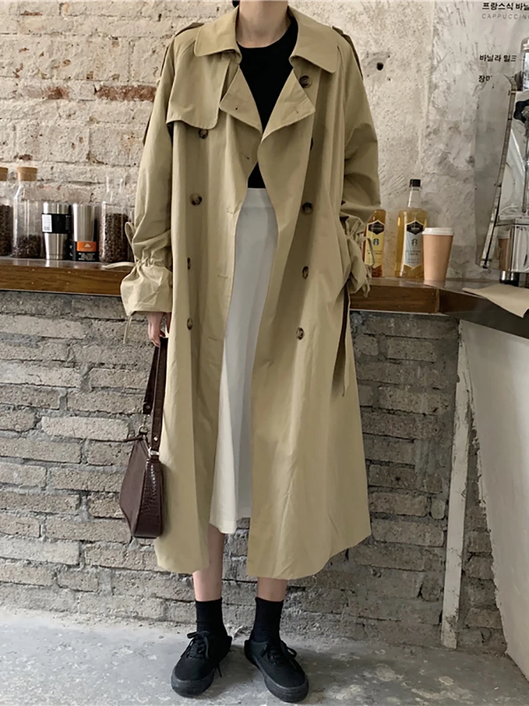 

Autumn 2020 New Retro Loose Medium And Long Style Waist Closing Atmosphere Small Long Sleeve Windbreaker Coat Women's Wear