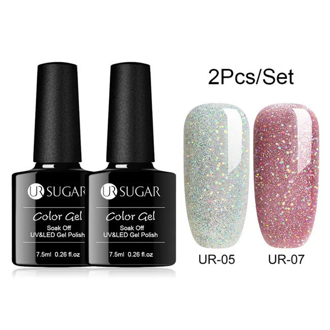 2pcs set25 Ur Sugar 2/4 шт. Розовый Блестящий Гель-лак для ногтей замочить от УФ-светодиодный длительный гель лак для ногтей Лаки маникюрный лак набор украшений - Цвет: 2pcs set25