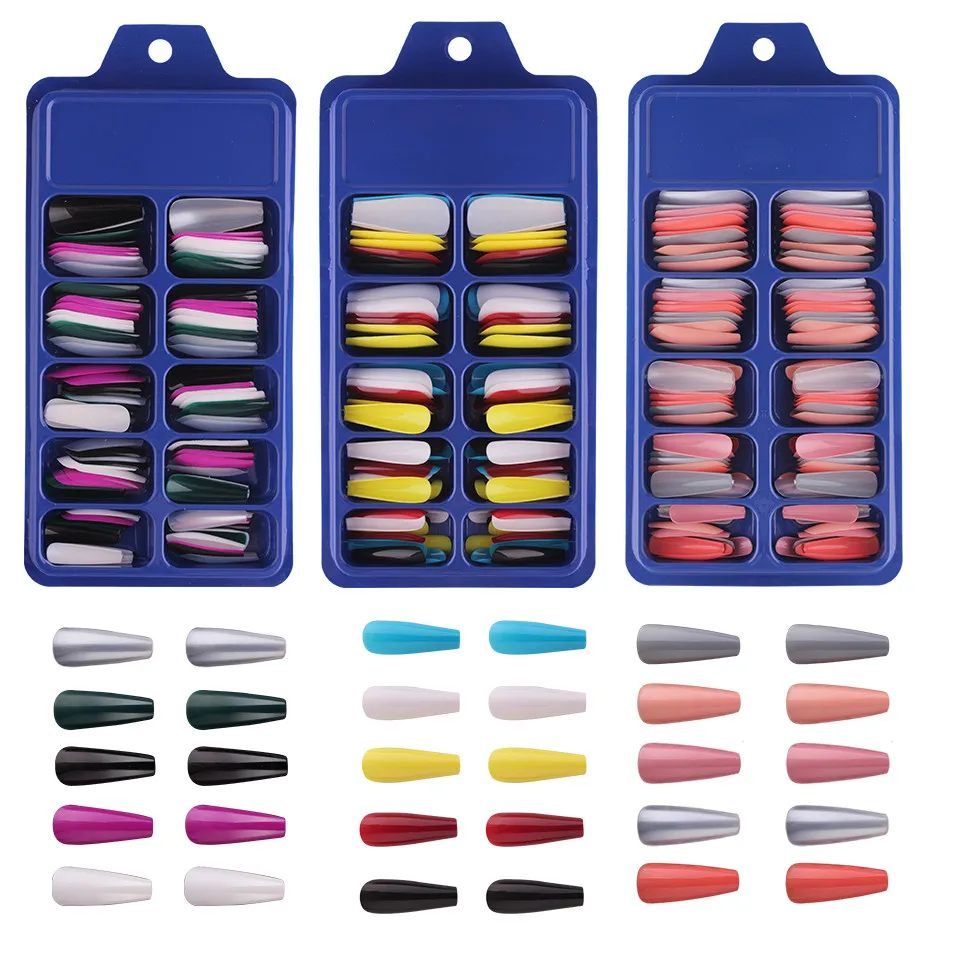 

THINKSHOW 100PCS Color False Nail Tips Full Cover Natural Long Coffin Press Nails DIY Beauty Manicure Extension Makeup Tools