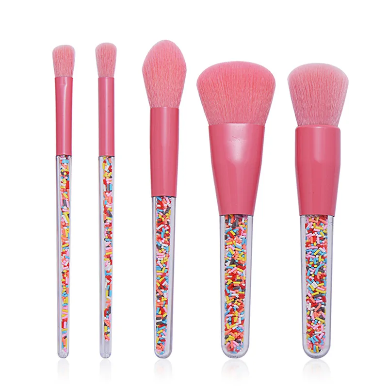 

Набор прозрачных кистей для макияжа, 5 шт., для пудры, основы, румян, для растушевки тени для глаз, для губ, макияжа, розовый