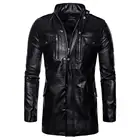 Куртка мужская из искусственной кожи, роскошный однобортный Тренч, деловая Повседневная Длинная из ПУ кожи, черное пальто, большие размеры M-5XL