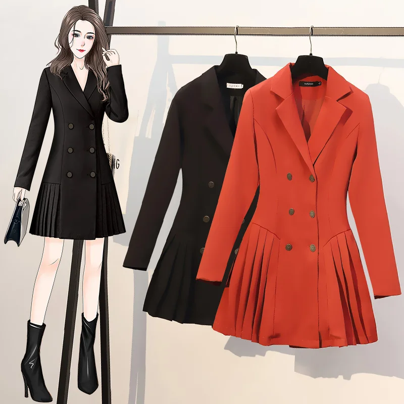 Женское двубортное плиссированное платье-пиджак черное/красное элегантное