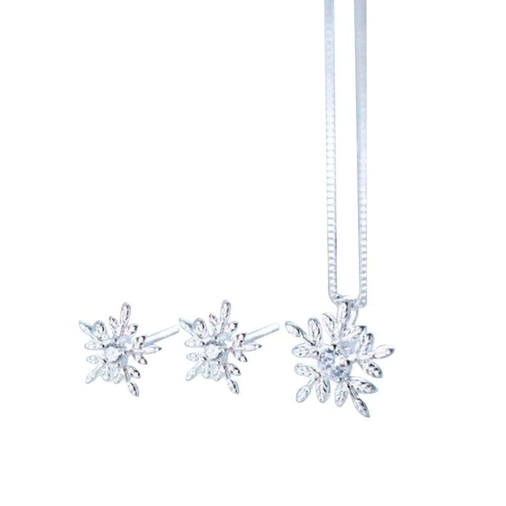 Женский посеребренный кулон Снежинка ожерелье серьги-гвоздики ювелирные